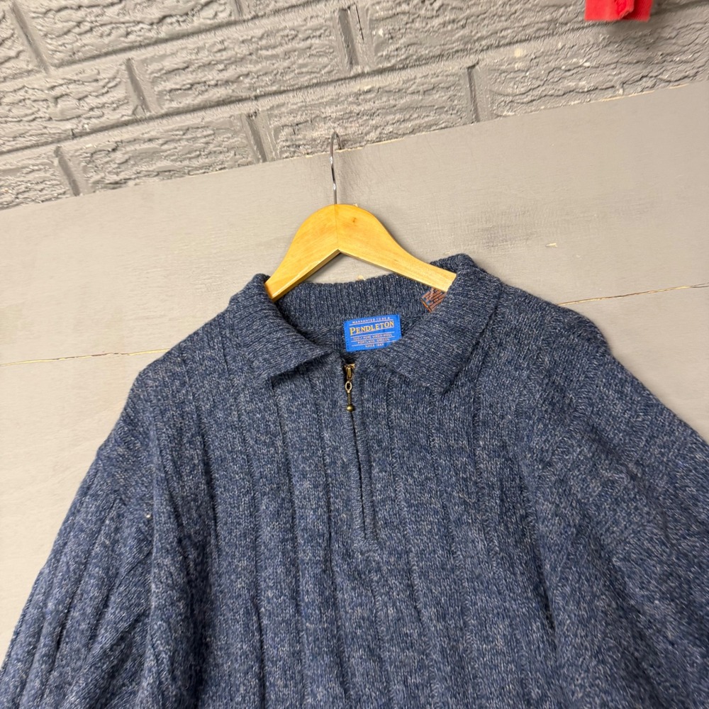 Pendleton‎ Mens Blue Virgin Wool Quarter Zip Ribbed Knit Sweater Large 4717